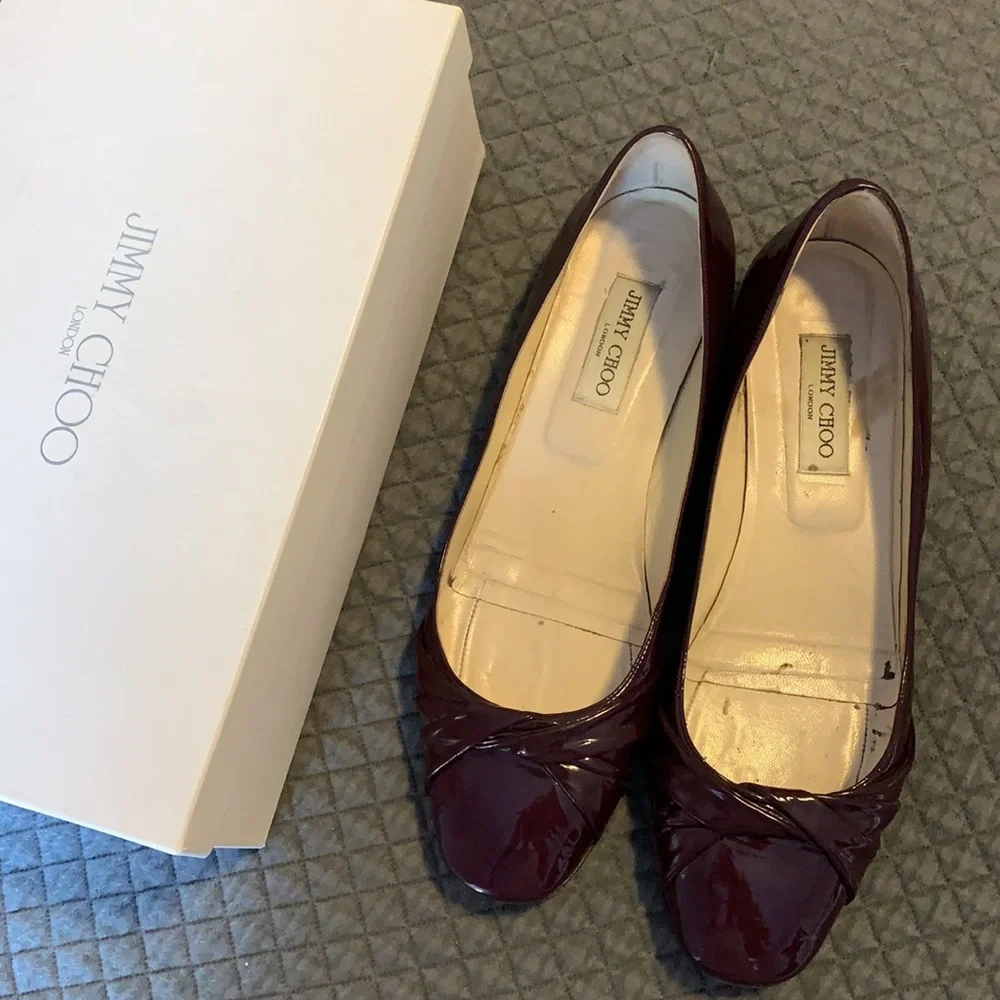 Jimmy Choo purple patent twist flats